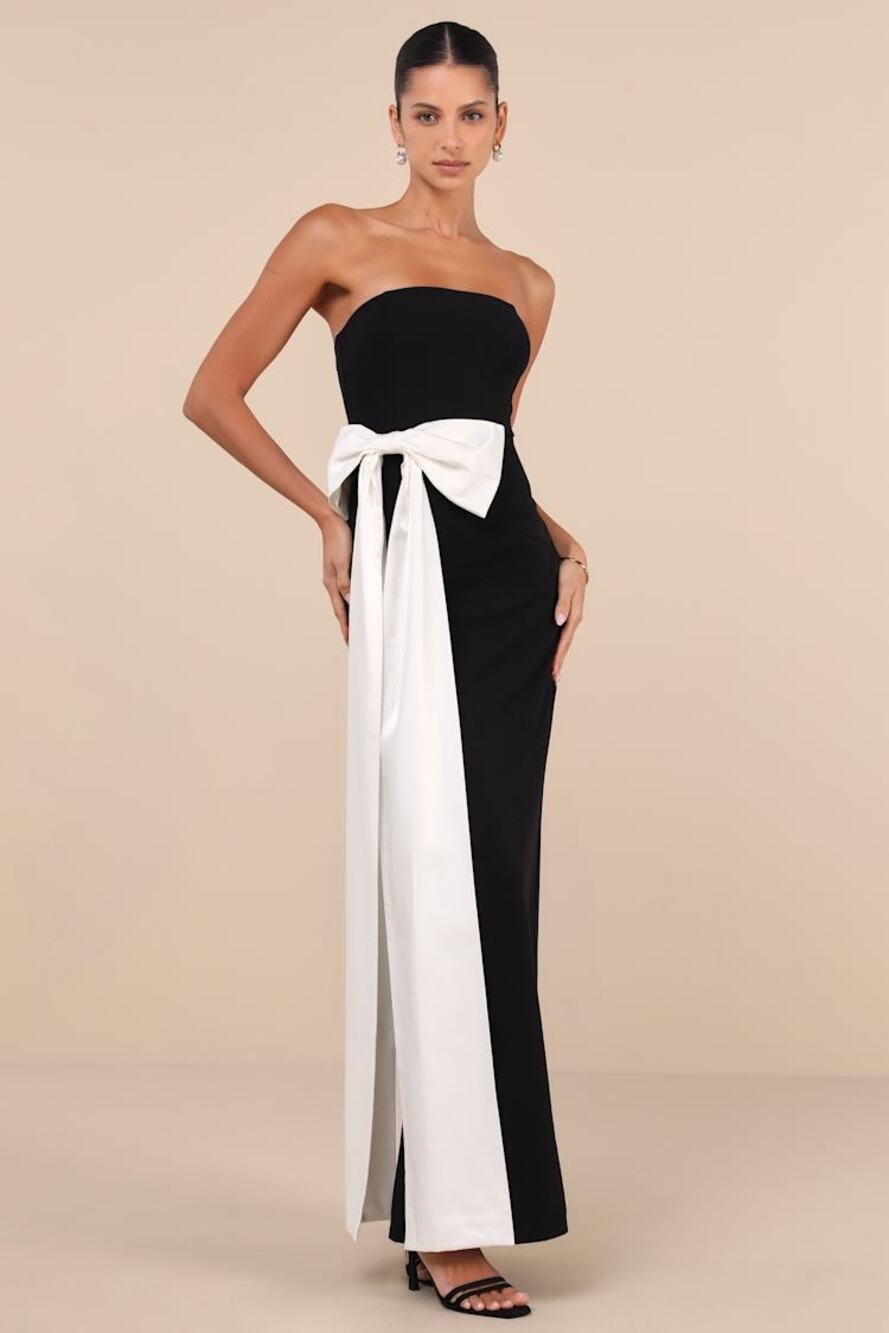 NWT Lulu’s Marvelous Vision Black Strapless Bow Column Maxi Dress size MEDIUM